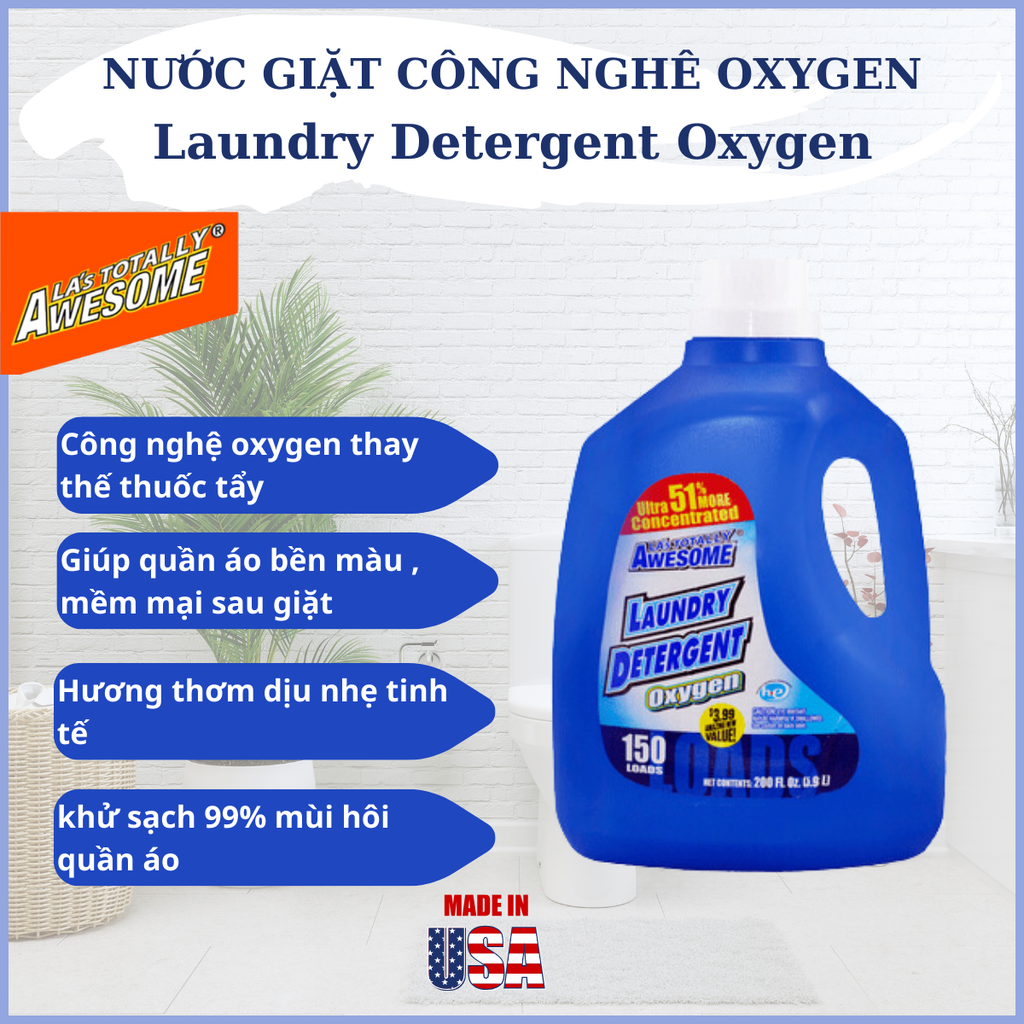 Nước Giặt Quần Áo Công Nghệ Oxygen - NK USA - 5.9 lít