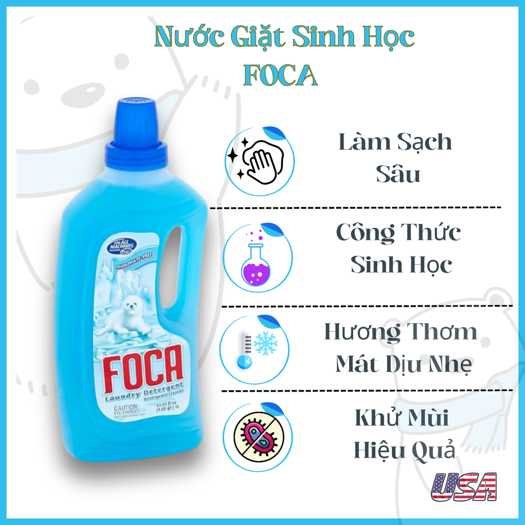 Hano - Nước Giặt Quần Áo FOCA 1000ml.