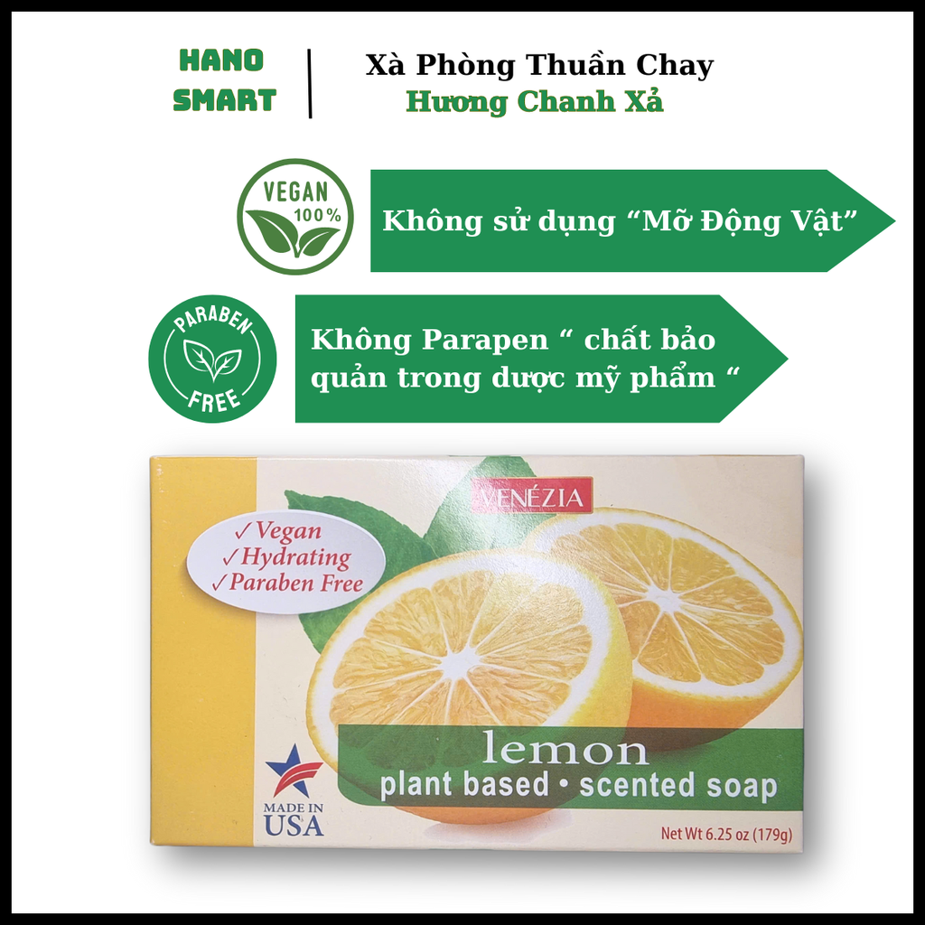 Xà Phòng Hương Chanh Dưỡng Ẩm Thuần Chay Venezia USA 179G